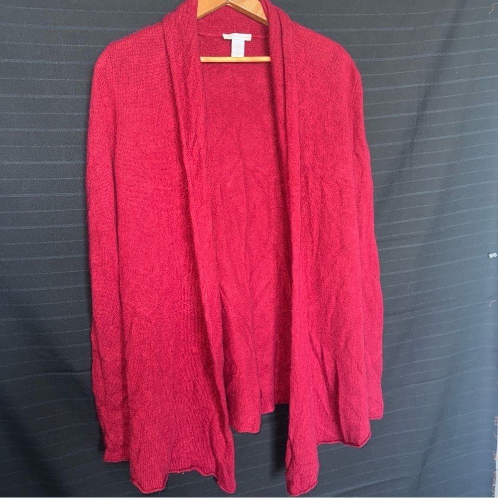 White & Warren Womens 100% Cashmere Open Front Cardigan Medium Burgundy Red - Picture 3 of 8